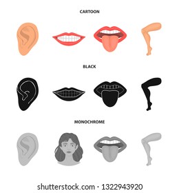 Vector illustration of body and part icon. Set of body and anatomy vector icon for stock.