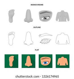 Vector illustration of body and part icon. Collection of body and anatomy vector icon for stock.