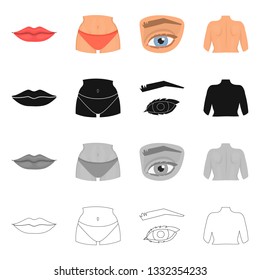 Vector illustration of body and part icon. Collection of body and anatomy vector icon for stock.