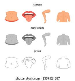Vector illustration of body and part icon. Collection of body and anatomy stock vector illustration.
