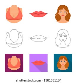 Vector illustration of body and part icon. Set of body and anatomy stock vector illustration.