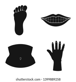 Vector illustration of body and part icon. Collection of body and anatomy stock symbol for web.