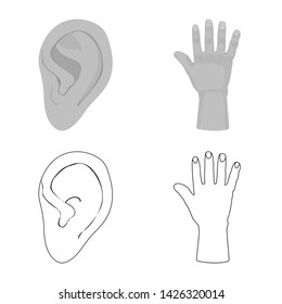 Vector illustration of body and part icon. Set of body and anatomy stock vector illustration.
