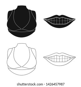 Vector illustration of body and part icon. Set of body and anatomy stock vector illustration.