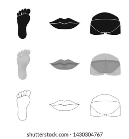 Vector illustration of body and part icon. Collection of body and anatomy stock symbol for web.