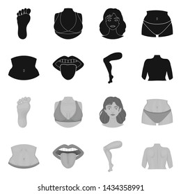 Vector illustration of body and part icon. Collection of body and anatomy stock vector illustration.