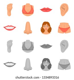 Vector illustration of body and part logo. Collection of body and anatomy stock symbol for web.