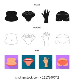 Vector illustration of body and part sign. Set of body and anatomy stock vector illustration.