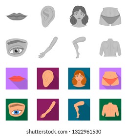Vector illustration of body and part sign. Collection of body and anatomy vector icon for stock.