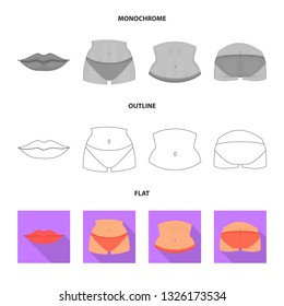 Vector illustration of body and part sign. Collection of body and anatomy stock symbol for web.