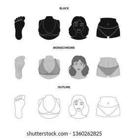Vector illustration of body and part sign. Set of body and anatomy stock vector illustration.