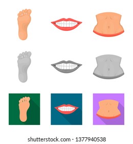 Vector illustration of body and part sign. Set of body and anatomy stock symbol for web.
