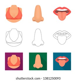 Vector illustration of body and part sign. Collection of body and anatomy stock symbol for web.