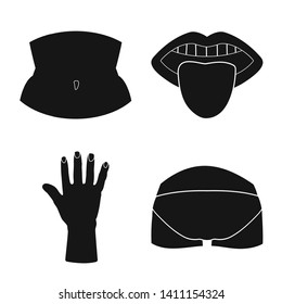 Vector illustration of body and part sign. Set of body and anatomy vector icon for stock.