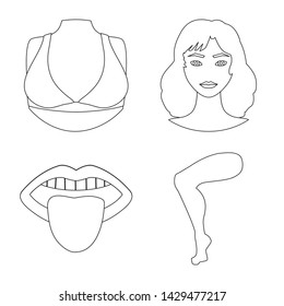 Vector illustration of body and part sign. Set of body and anatomy stock vector illustration.