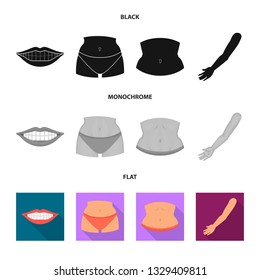 Vector illustration of body and part symbol. Set of body and anatomy stock vector illustration.
