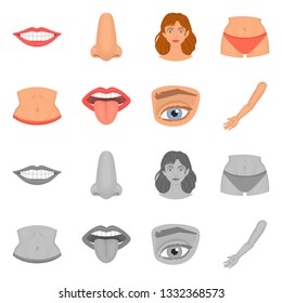 Vector illustration of body and part symbol. Collection of body and anatomy stock vector illustration.