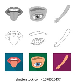 Vector illustration of body and part symbol. Set of body and anatomy vector icon for stock.