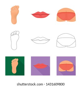 Vector illustration of body and part symbol. Set of body and anatomy stock symbol for web.