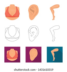 Vector illustration of body and part symbol. Set of body and anatomy vector icon for stock.