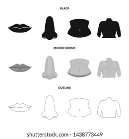 Vector illustration of body and part symbol. Set of body and anatomy stock vector illustration.