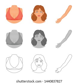 Vector illustration of body and part symbol. Set of body and anatomy stock vector illustration.