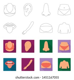 Vector illustration of body and part symbol. Collection of body and anatomy vector icon for stock.