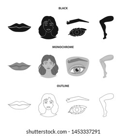Vector illustration of body and part symbol. Set of body and anatomy vector icon for stock.