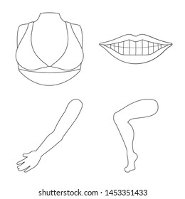 Vector illustration of body and part symbol. Set of body and anatomy vector icon for stock.