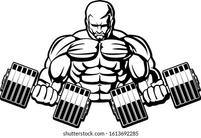 Vector illustration. Bodybuilder with dumbbell