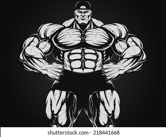 Vector illustration, bodybuilder with dumbbell