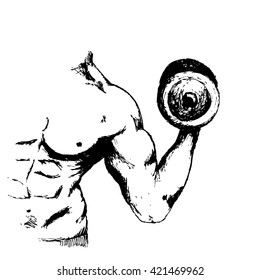 Vector illustration of a bodybuilder with Gandel. A strong man is engaged in sports for a logo, banner, poster