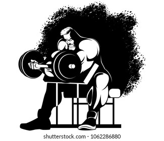 Vector illustration of a bodybuilder performing the exercise        