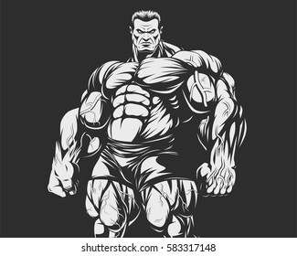 Vector illustration, Bodybuilder  strict coach bodybuilding and fitness