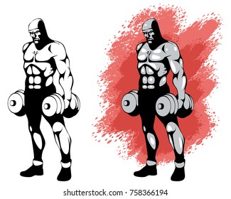 Vector illustration of a bodybuilder in two variants