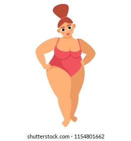 Vector illustration of bodypositive beautiful woman dressed in swimsuit in cartoon style isolated on white. Body positive movement and beauty diversity.