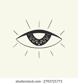 Vector illustration of a bohemian sacred magic eye. Flat holistic meditation for healing. Modern abstract black silhouette.
