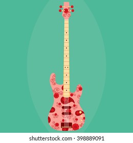 Vector illustration of bohemian styled bass guitar