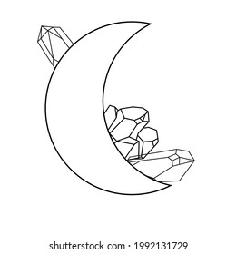 Vector illustration Boho moon and crystal. Trend logo design, abstract symbol