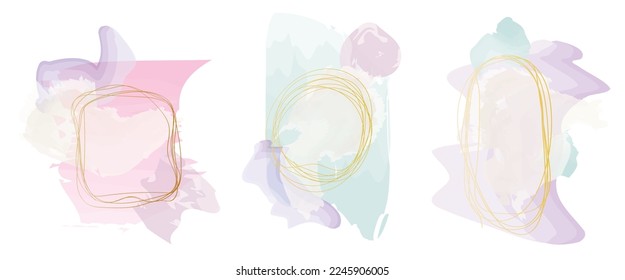 Vector illustration. Boho style. Minimalist geometric gold frames with delicate strokes.