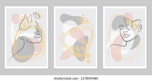 Vector illustration. Boho style. A set of abstract posters. Mid-century wall decor. Design elements for a book cover, page template, print, postcard, brochure, magazine, poster.