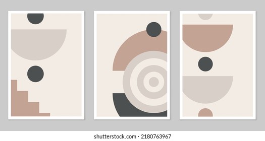 Vector illustration. Boho style. A set of abstract posters. Mid-century wall decor. Design elements for a book cover, page template, print, postcard, brochure, magazine, poster.