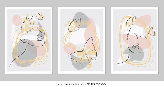 Vector illustration. Boho style. A set of abstract posters. Mid-century wall decor. Design elements for a book cover, page template, print, postcard, brochure, magazine, poster.
