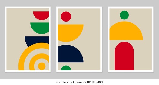 Ilustración vectorial. Estilo boho. Un conjunto de afiches abstractos. Decoración de la pared de mediados del siglo. Elementos de diseño para una portada de libro, plantilla de página, impresión, postal, folleto, revista, afiche.