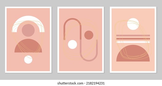 Vector illustration. Boho style. A set of abstract posters. Mid-century wall decor. Design elements for a book cover, page template, print, postcard, brochure, magazine, poster.
