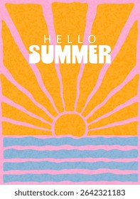 Vector illustration in boho style sun and sea. Trendy retro naive simple style.