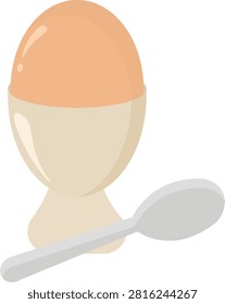 Vector illustration of a boiled egg in an egg cup with a small spoon