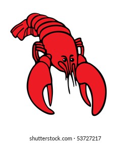 Vector illustration of the boiled lobster over the white background