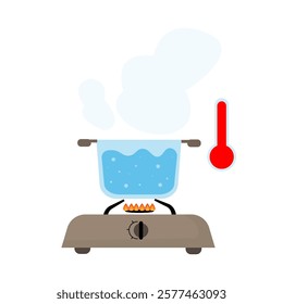vector illustration of boiling hot water with a temperature check next to it	