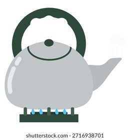 Ilustración vectorial de un hervidor de agua hirviendo con vapor en una estufa de gas
